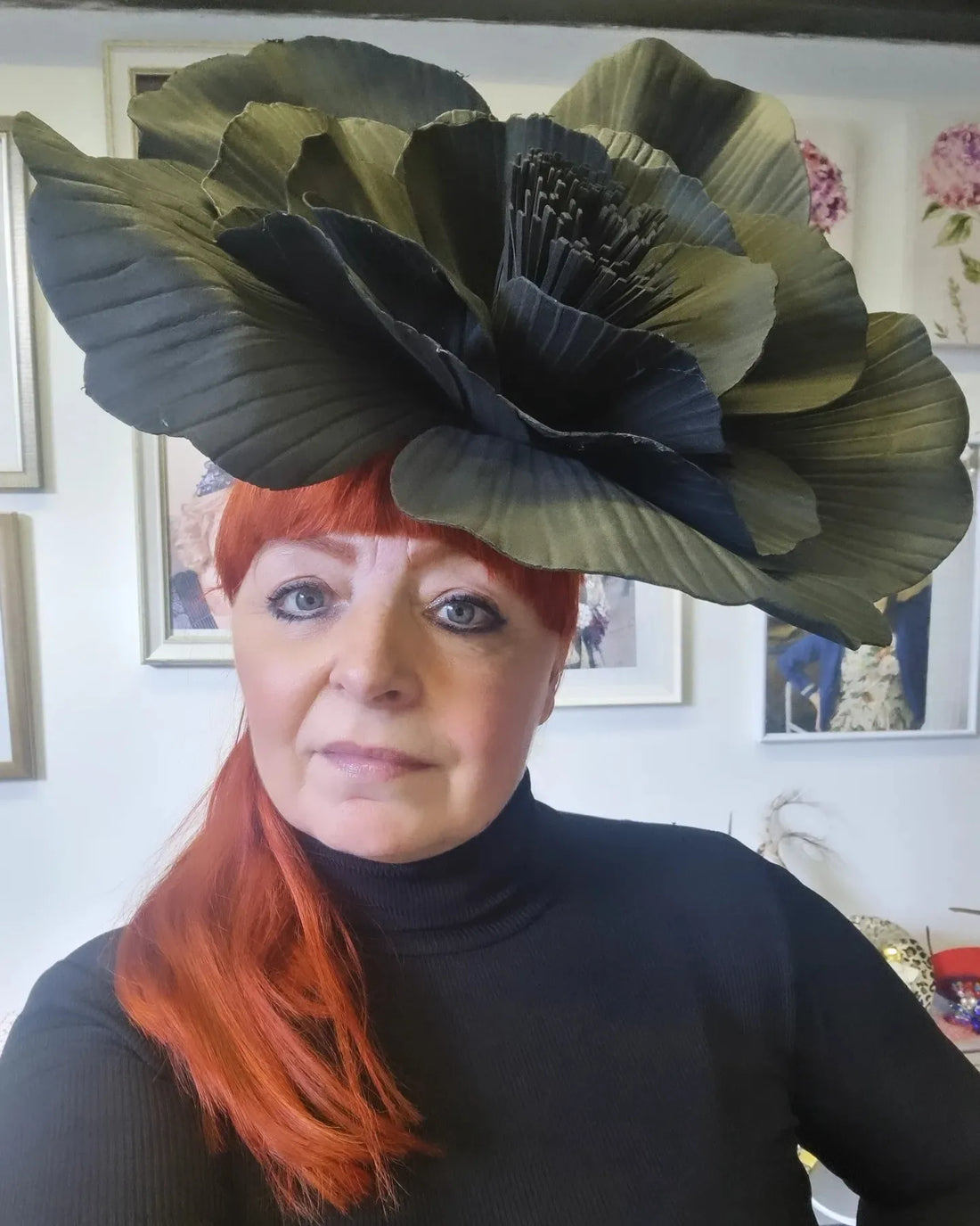 Black Large Flower Fascinator. Statement Hat.