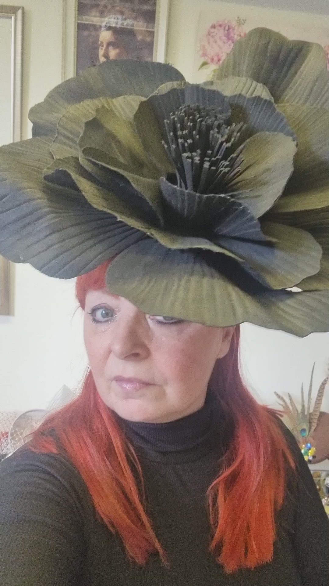 Black Large Flower Fascinator. Statement Hat.