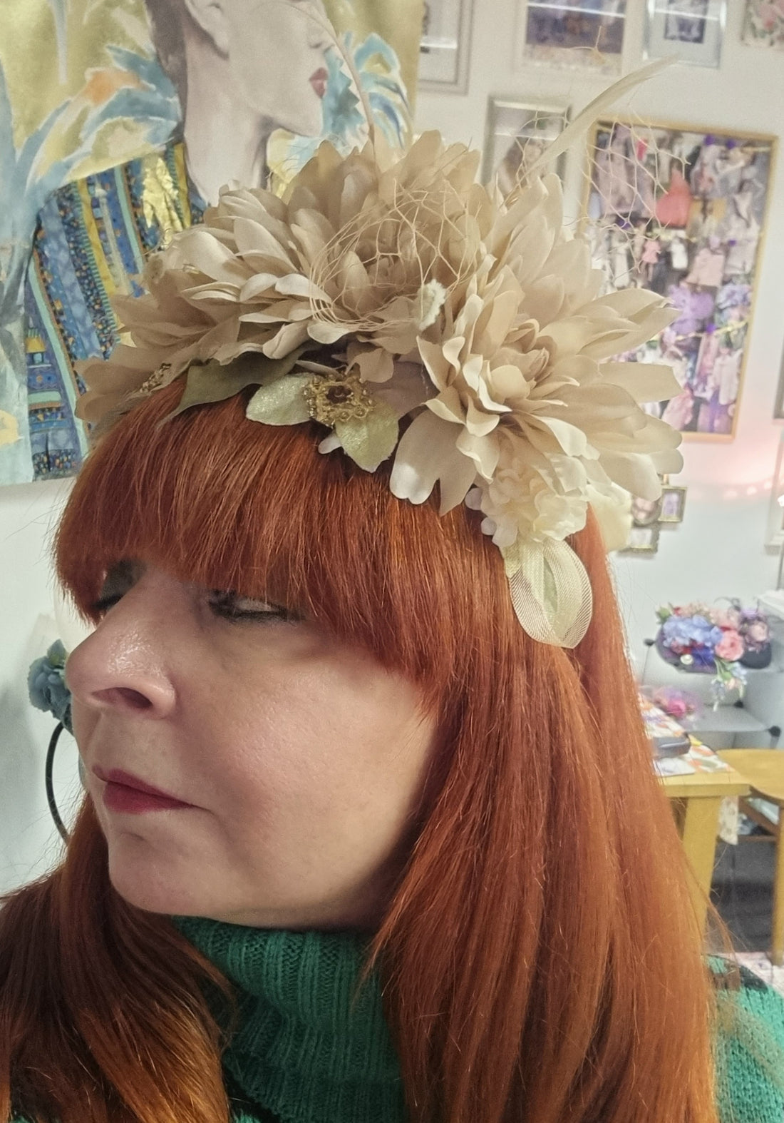 Antique cream flower crown boho headpiece