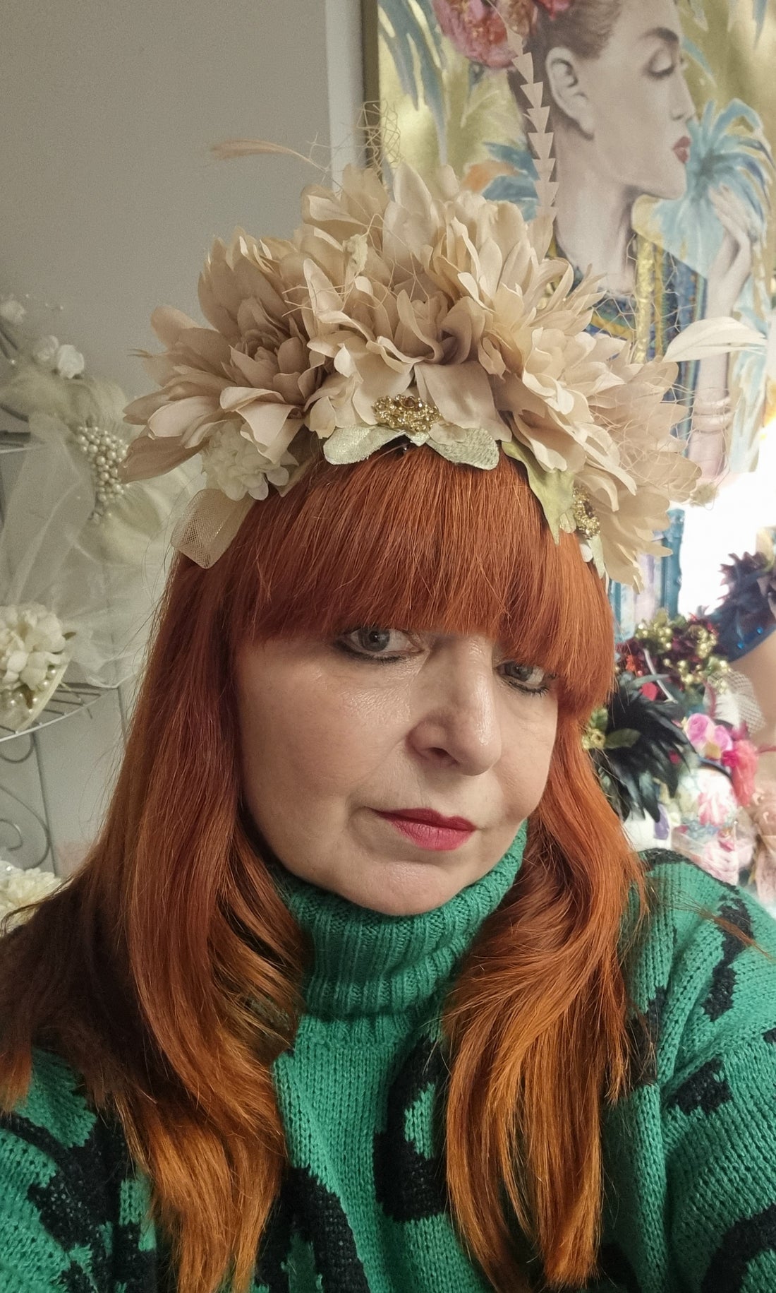 Antique cream flower crown boho headpiece