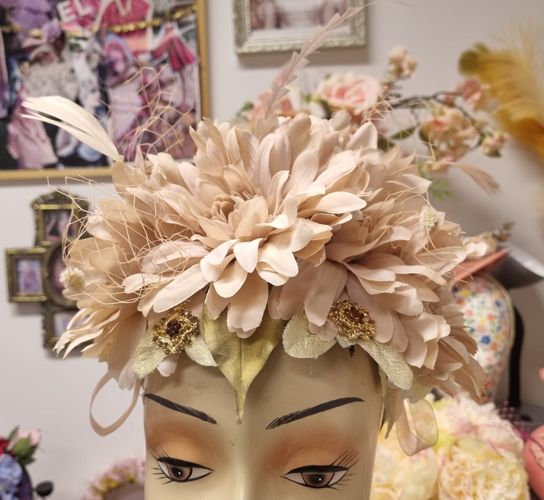 Antique cream flower crown boho headpiece