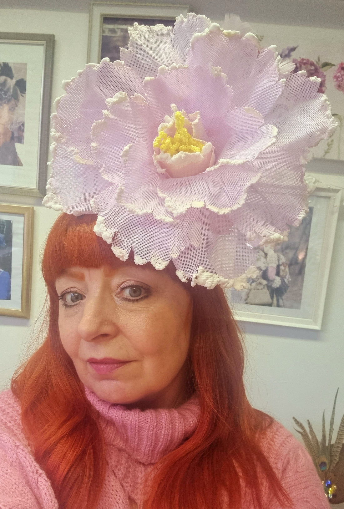 Pink lilac large flower fascinator. Wedding races occasionwear hat.