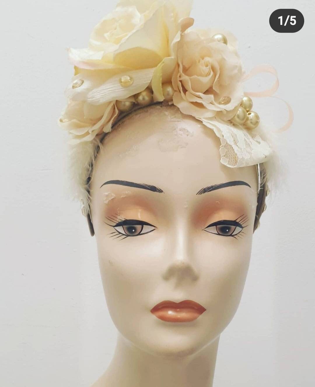 Ivory cream flower fascinator lace bohol headpiece headband flower crown wedding races bride womens