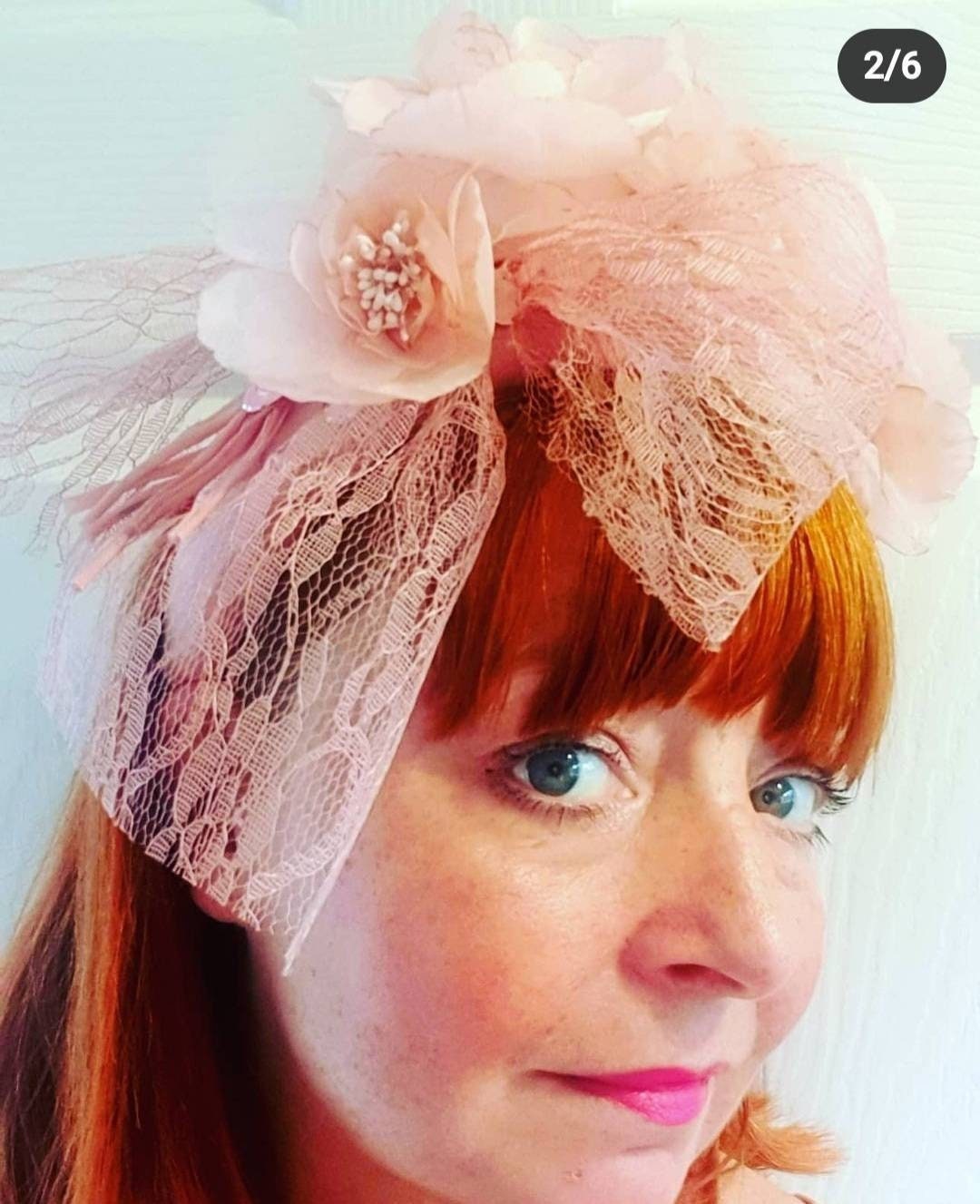 Blush pink lace flower headband padded fascinator fascinator headpiece races wedding Prom boho crown womens