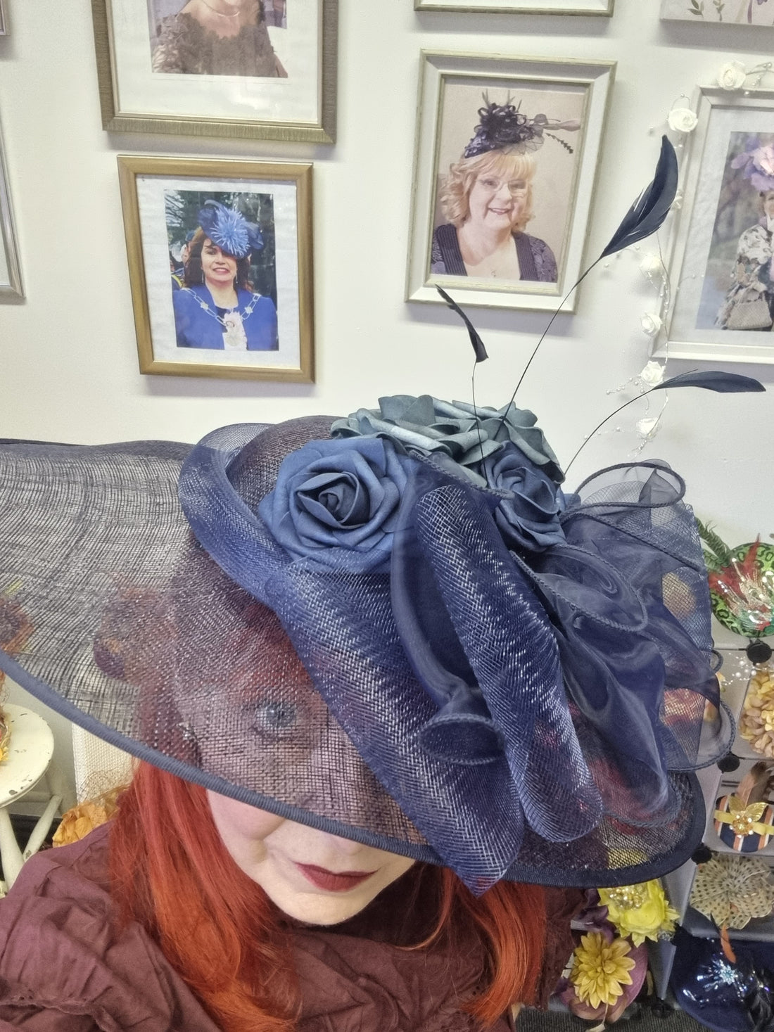 Navy large tilted fascinator. Wedding hat. Races hats.