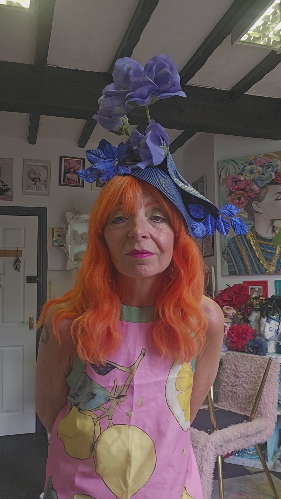 Purple, royal and navy flower hatinator.