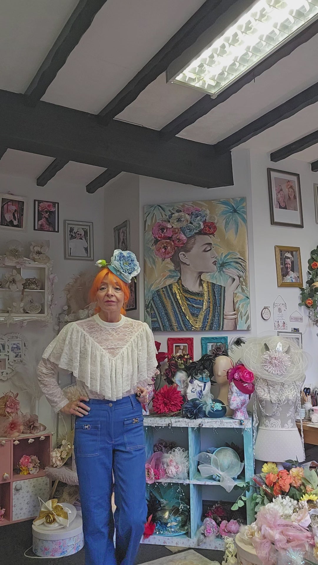 Blue flower pillbox hat