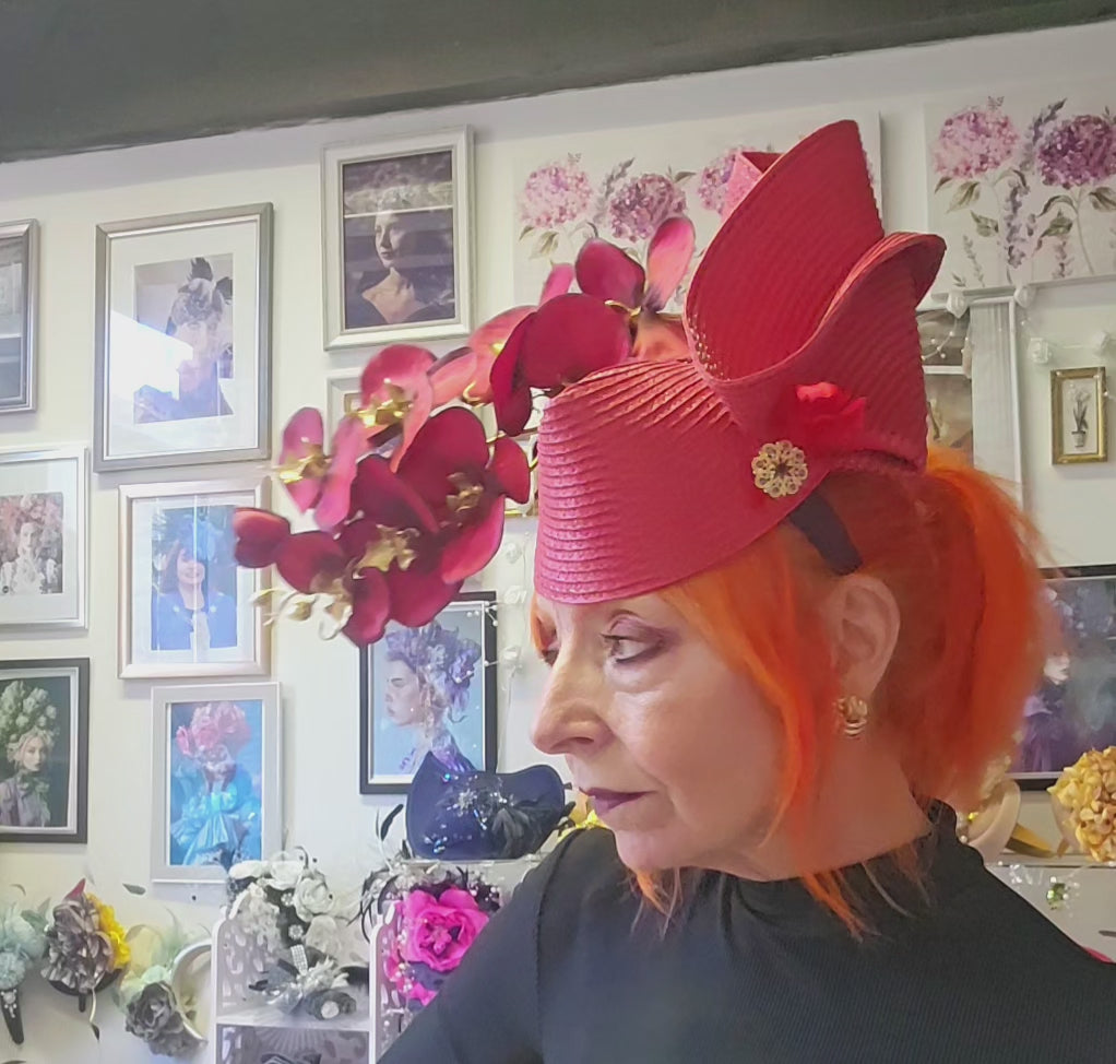 Red flower fascinator