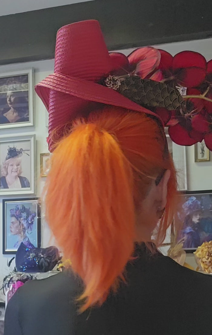 Red flower fascinator