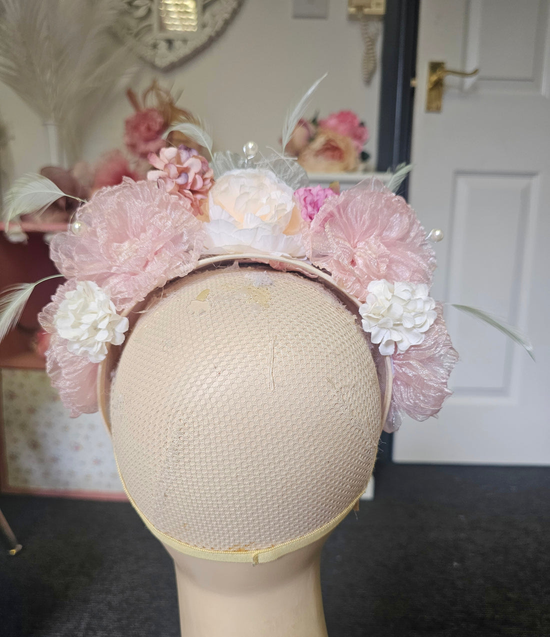 Pink & mint flower headpiece