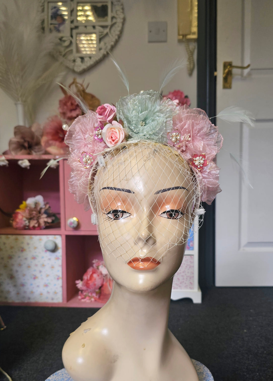 Pink & mint flower headpiece