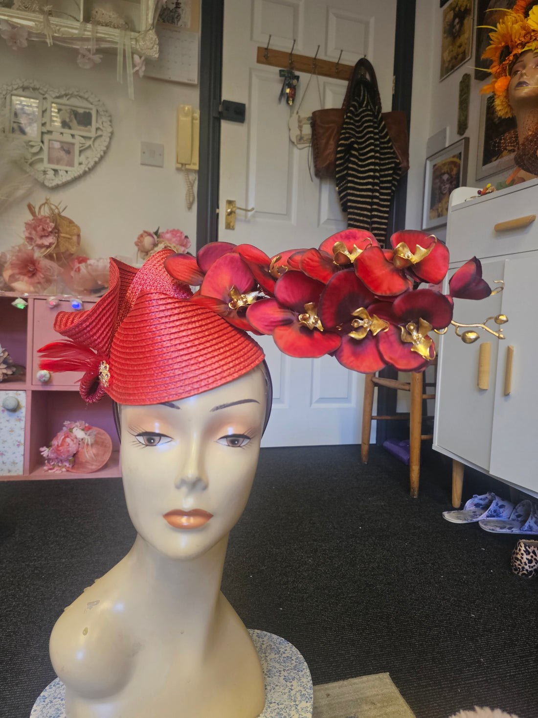 Red flower fascinator