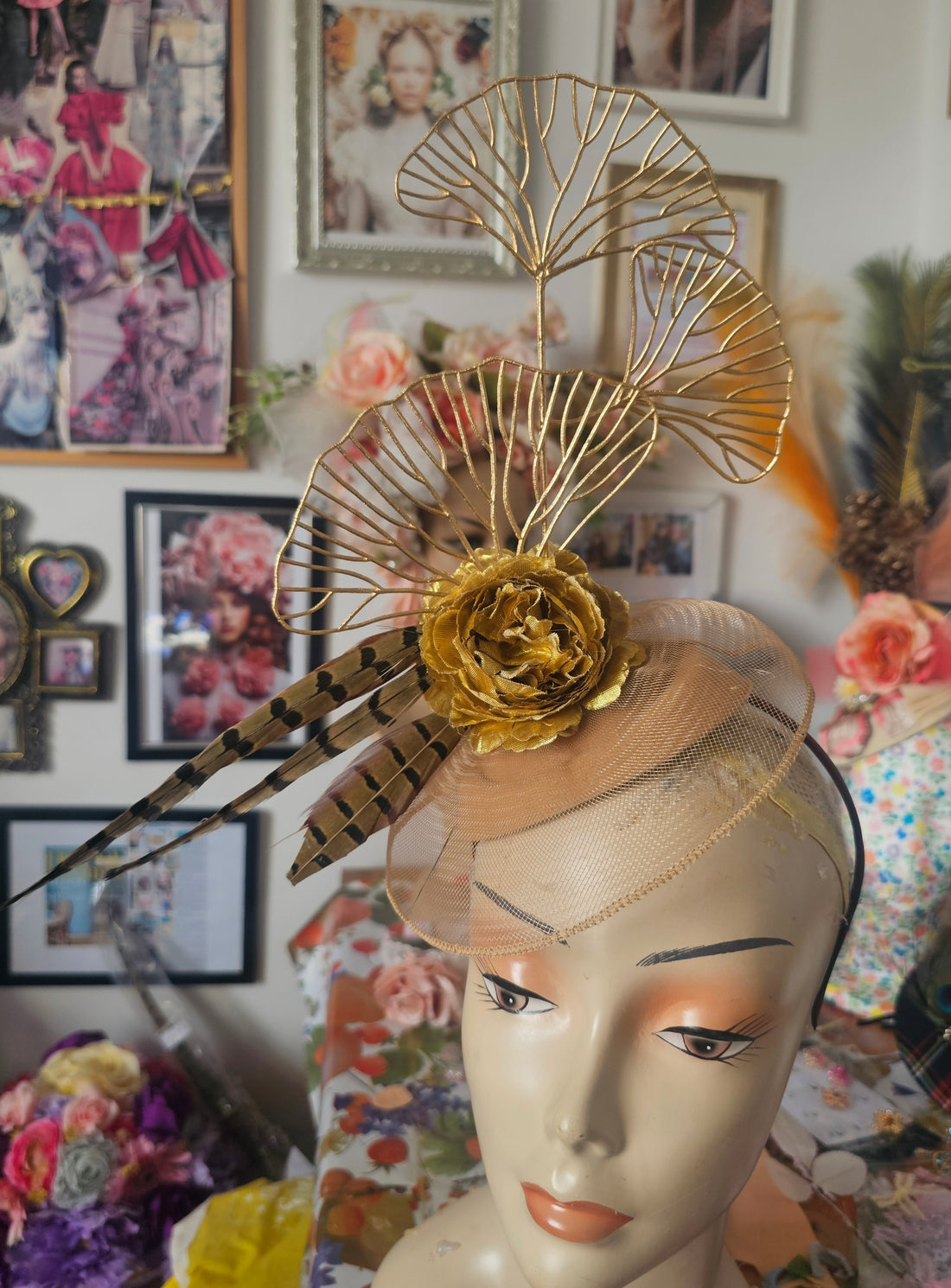 Camel & gold pillbox hat.