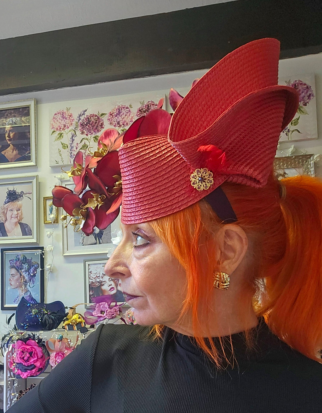 Red flower fascinator