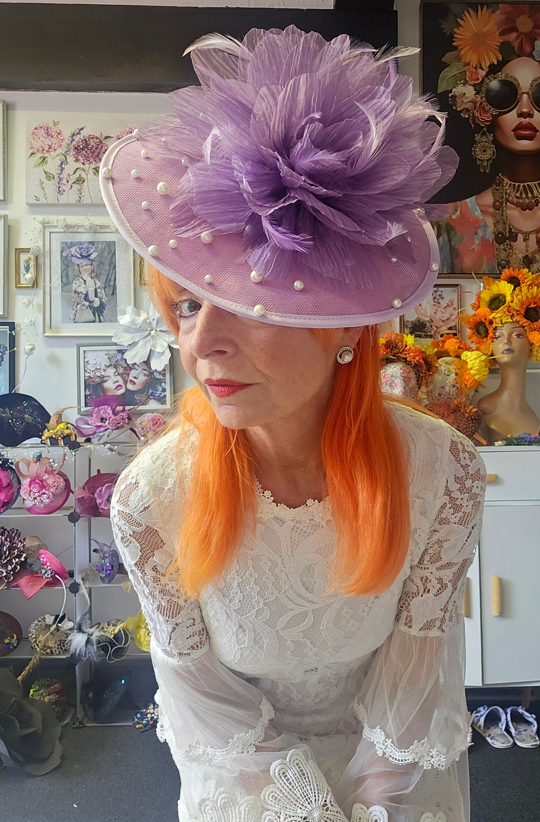 Lilac percher fascinator