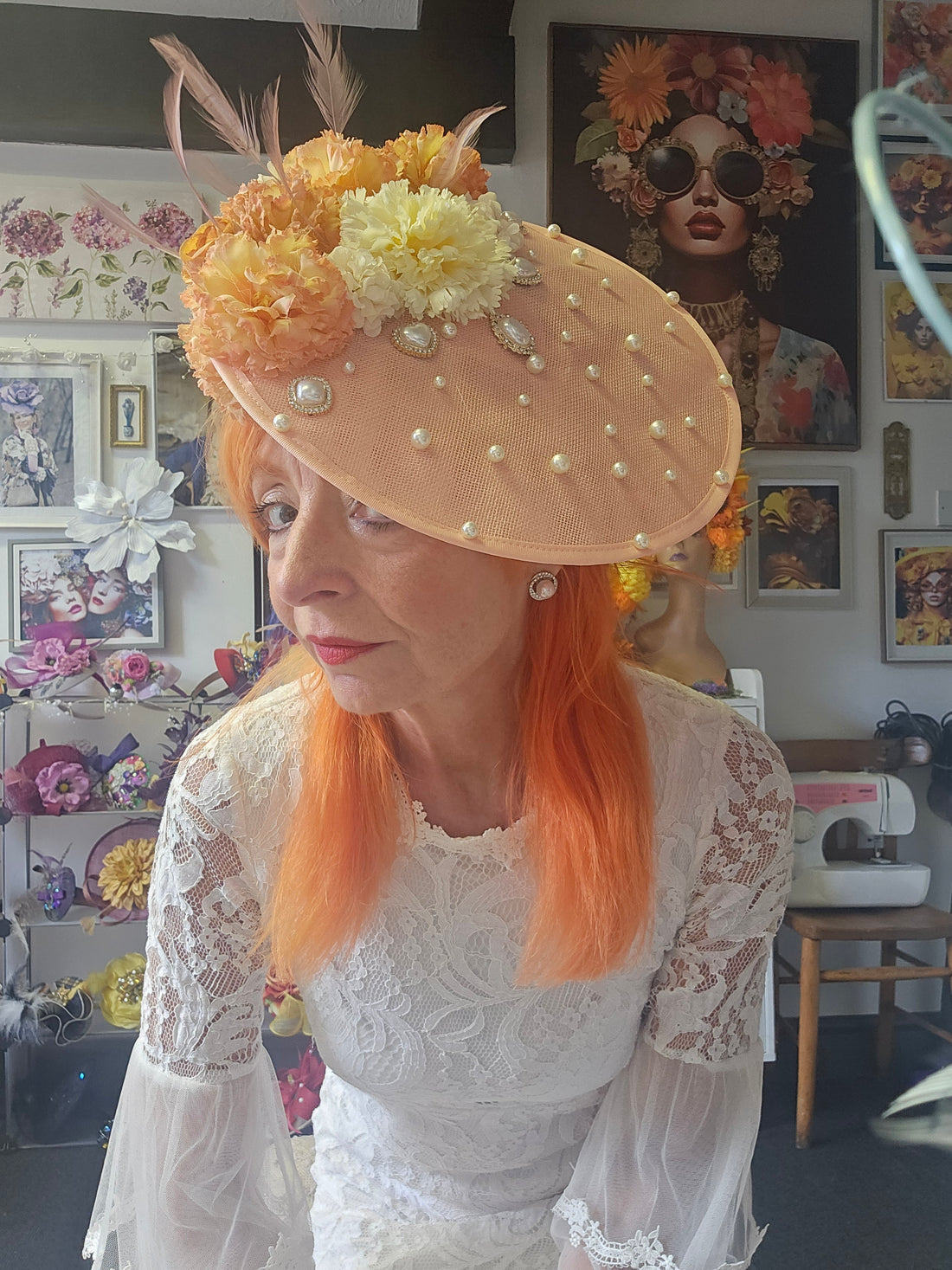 Peach orange fascinator