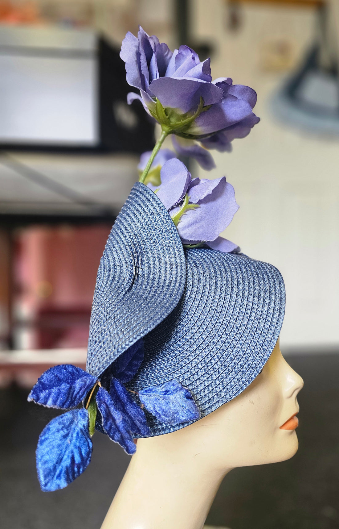 Purple, royal and navy flower hatinator.