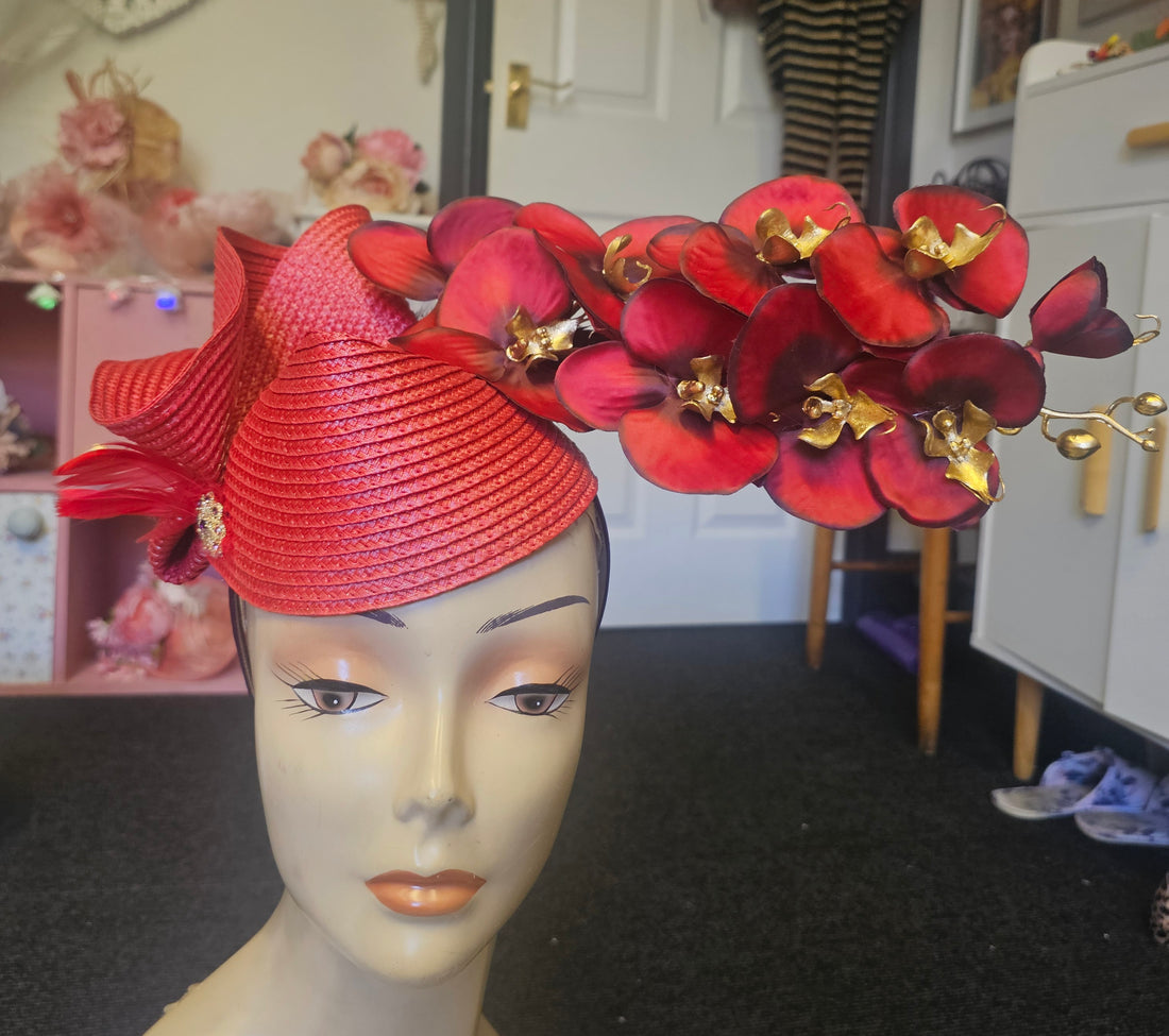 Red flower fascinator