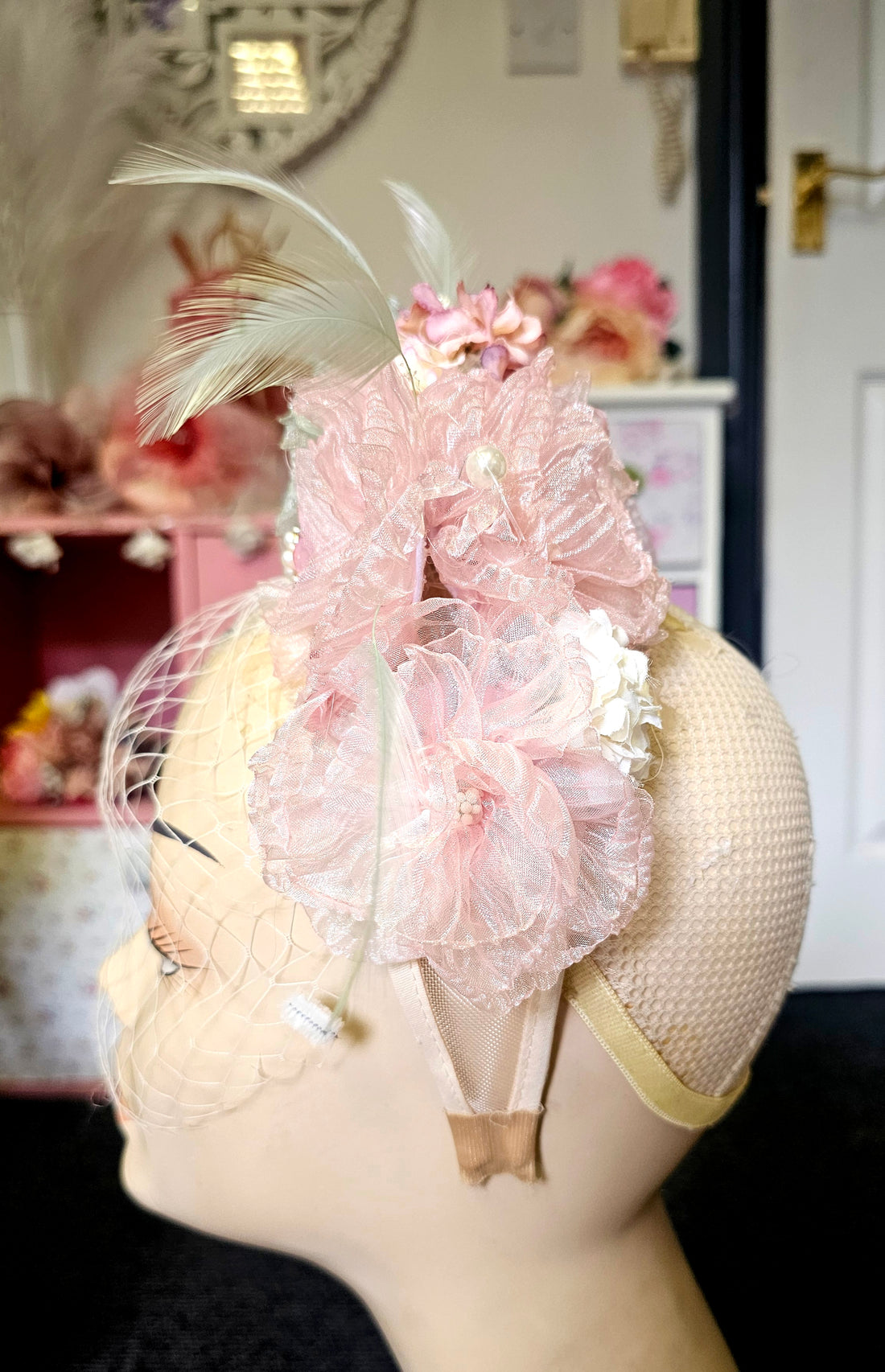 Pink & mint flower headpiece