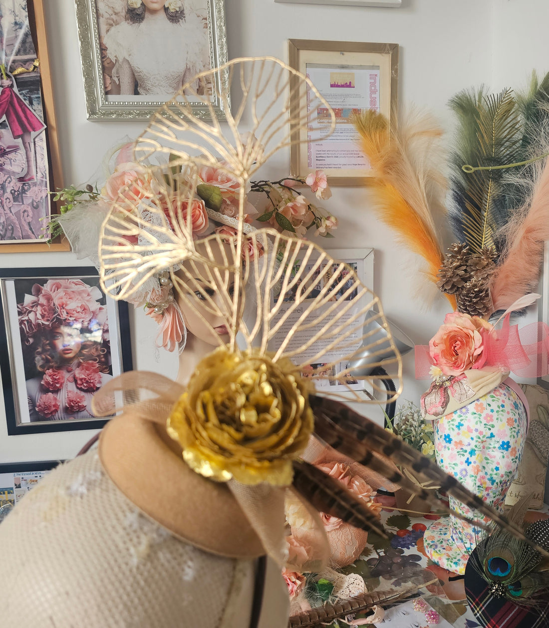 Camel & gold pillbox hat.