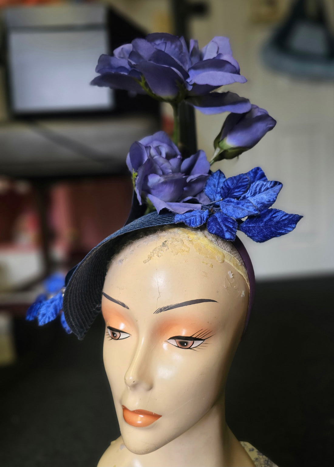 Purple, royal and navy flower hatinator.