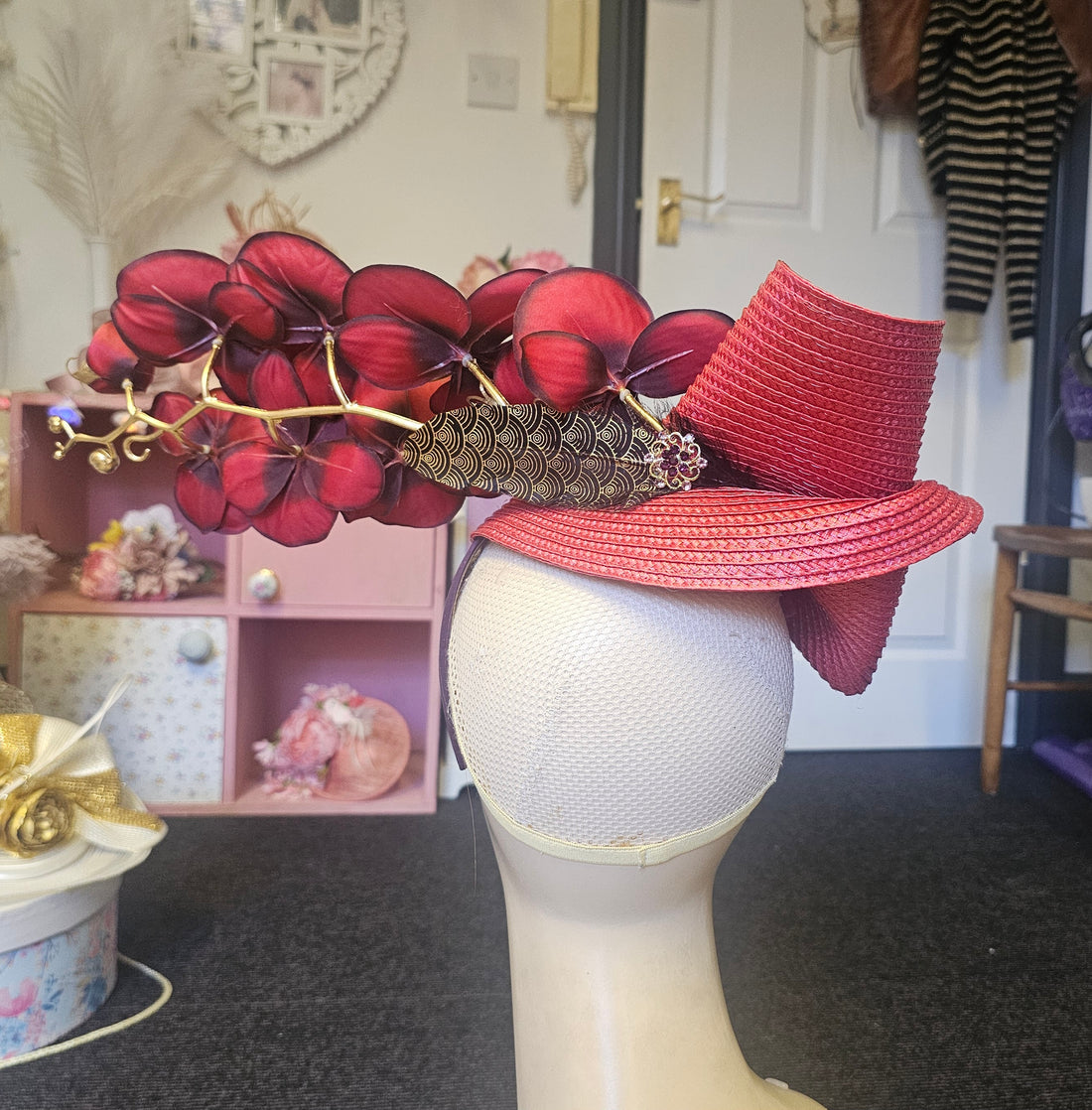 Red flower fascinator