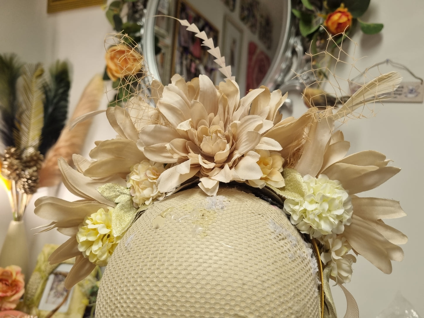 Antique cream flower crown boho headpiece