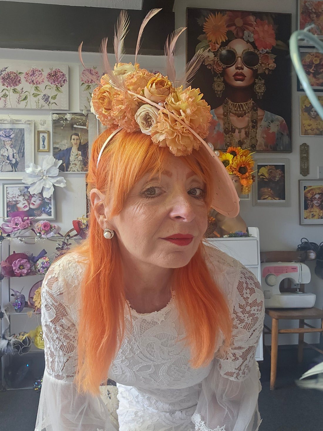 Peach orange fascinator
