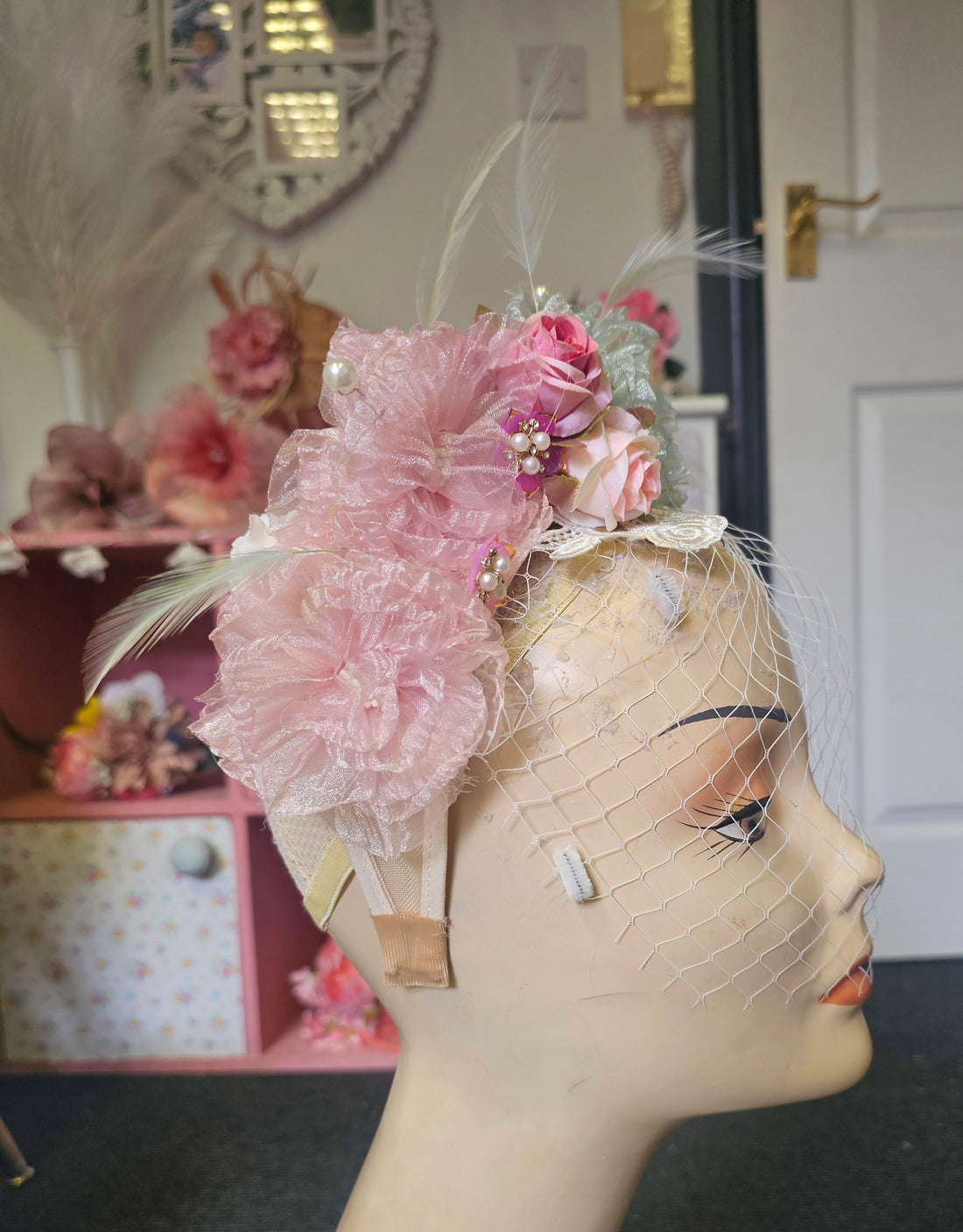 Pink & mint flower headpiece