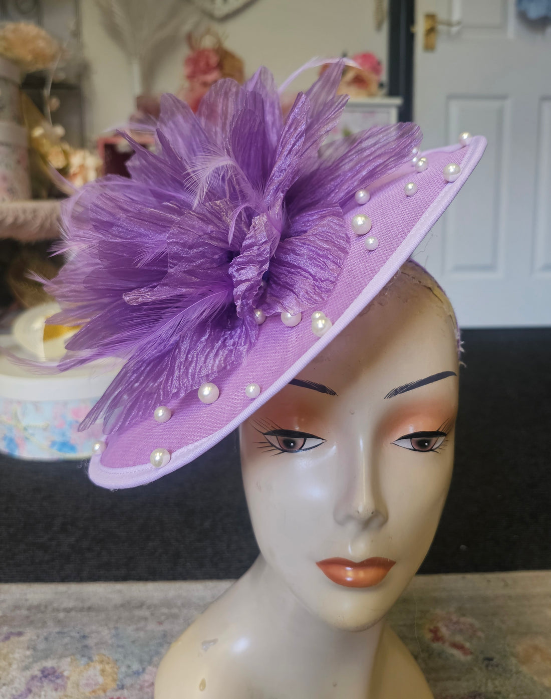 Lilac percher fascinator