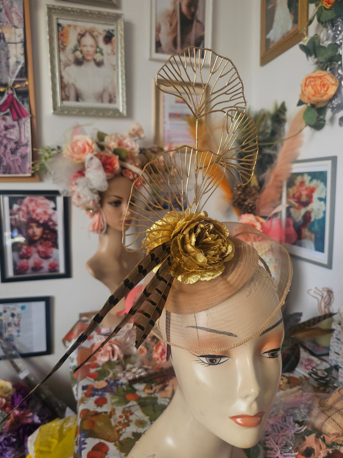 Camel & gold pillbox hat.