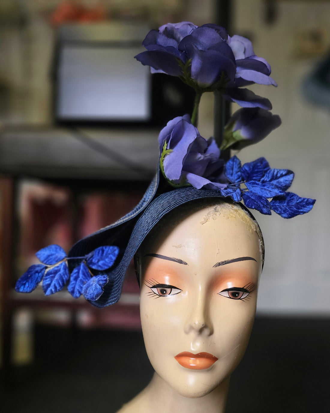 Purple, royal and navy flower hatinator.