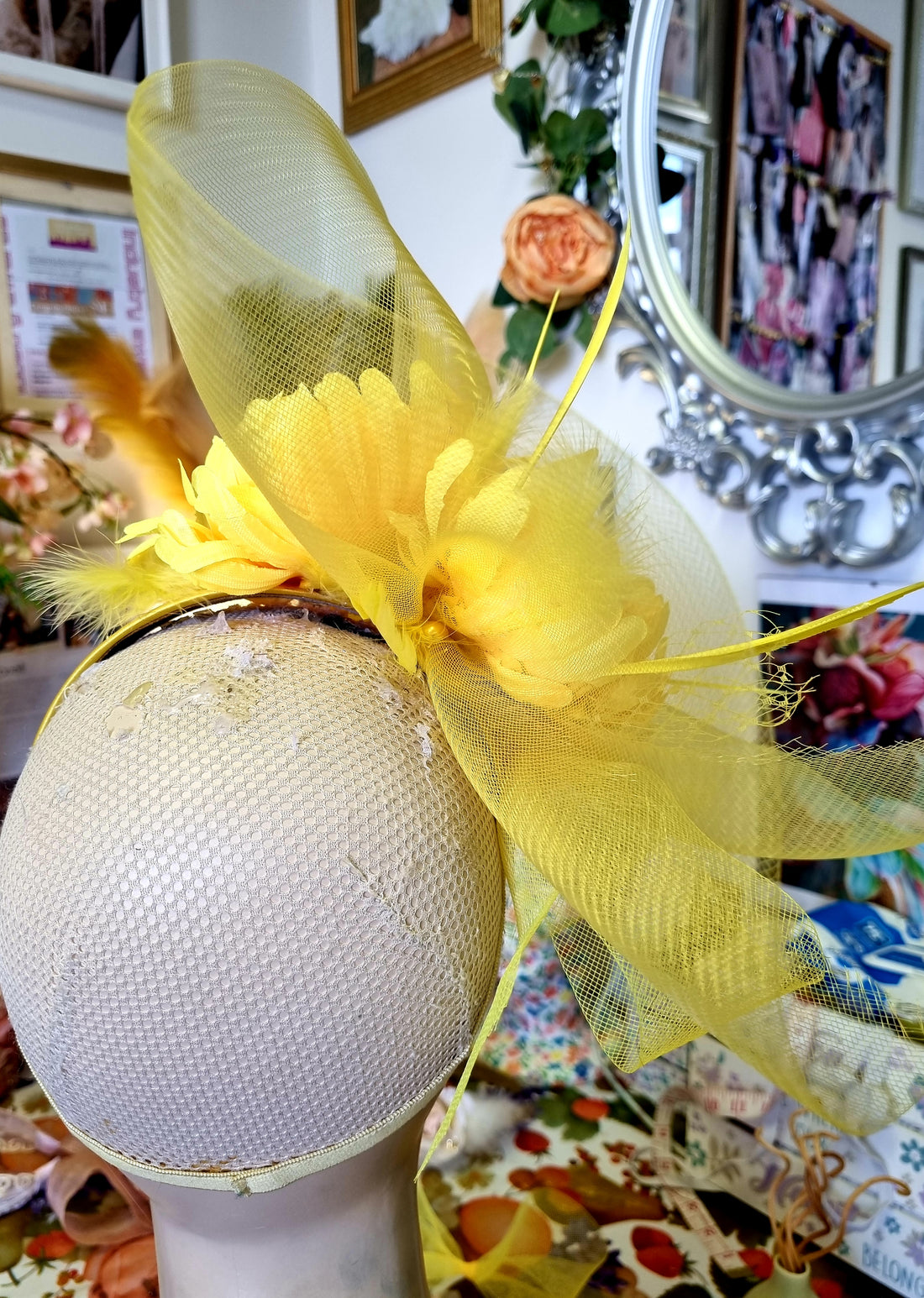 Yellow flower fascinator