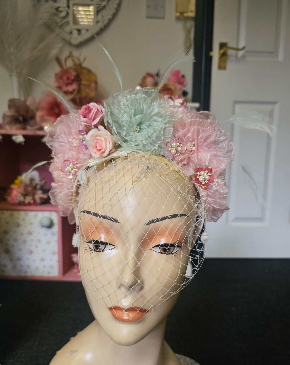 Pink & mint flower headpiece