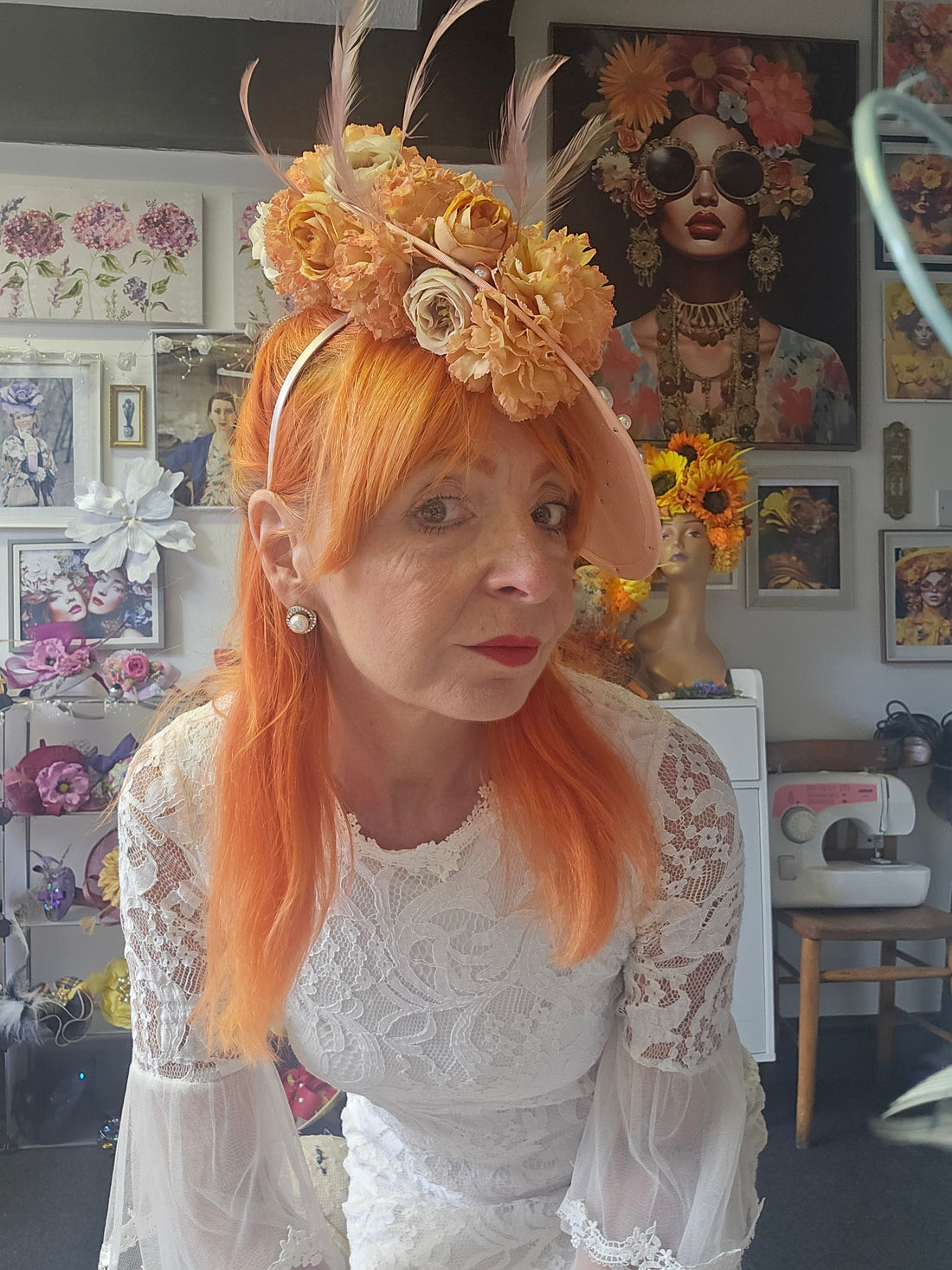 Peach orange fascinator