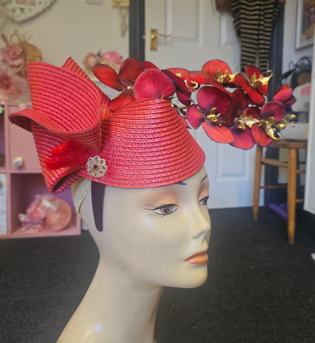 Red flower fascinator