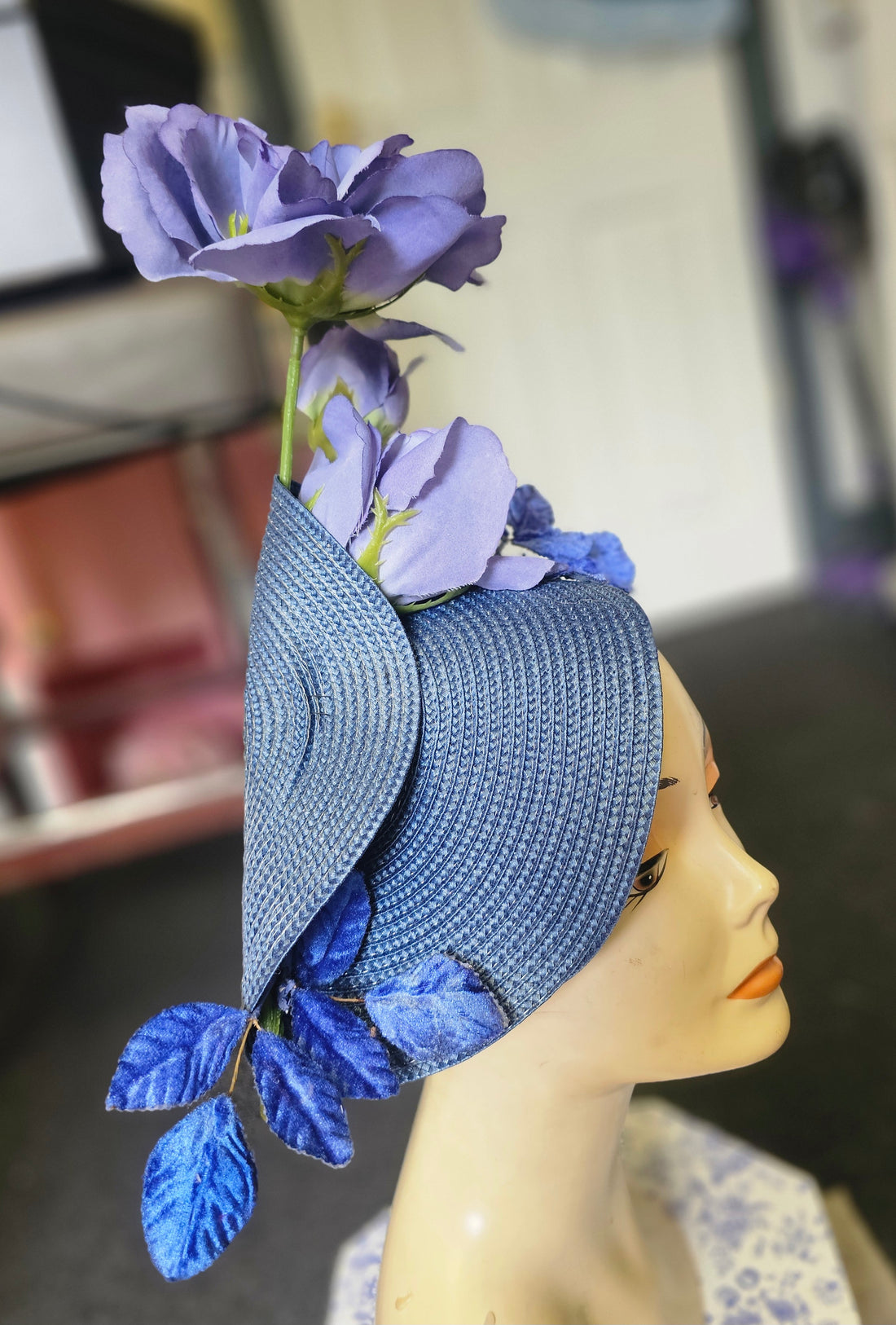 Purple, royal and navy flower hatinator.