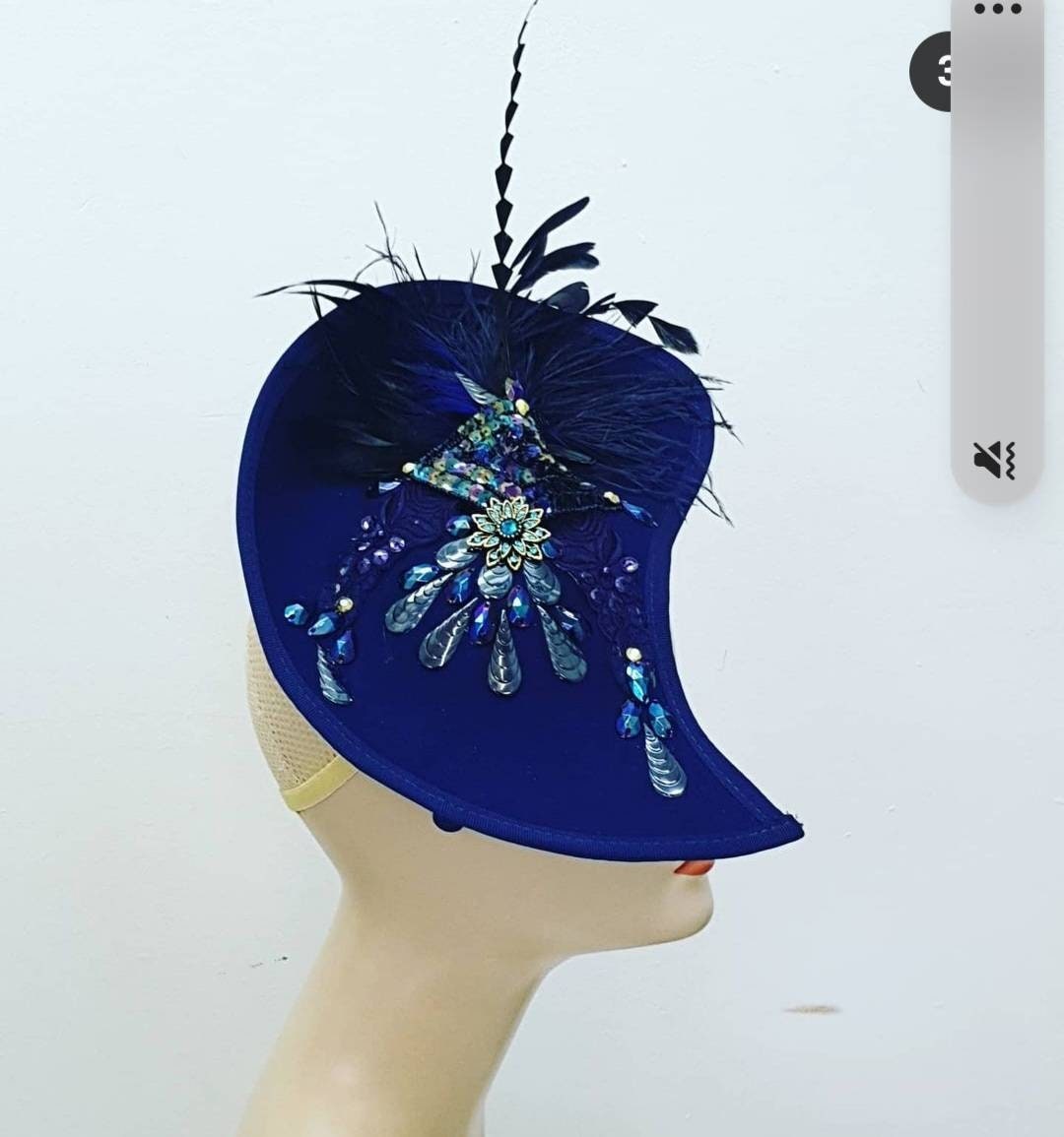 Navy jade teal black fascinator teardrop hat Luxury wool statement hatinator races Wedding headpiece fascinator band womens