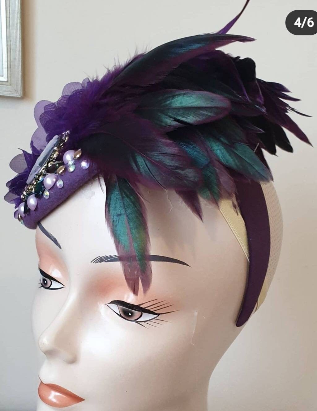 Purple lilac green feather pillbox hat fascinator headpiece wool headband wedding races hair fascinator hatinator equestrian womens