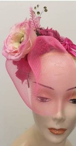 Hot pink cerise fushia ivory flower floral fascinator headpiece headband wedding races hair fascinator headpiece hatinator veil womens