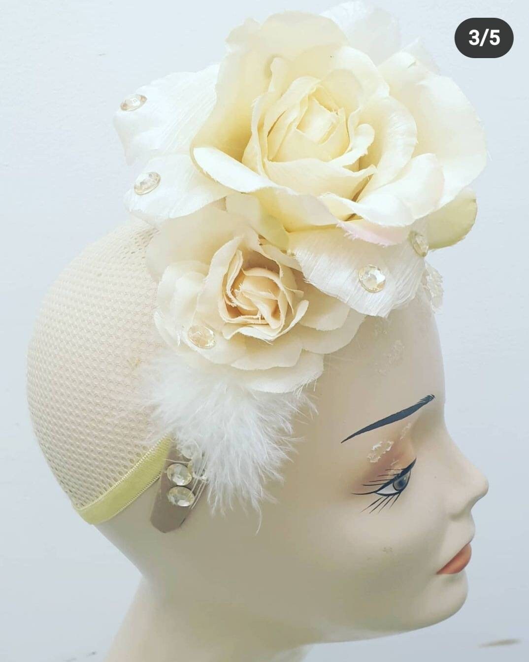 Bridal head store piece, Silk flower, Fascinator, Veil Comb - Orchids - Ivory