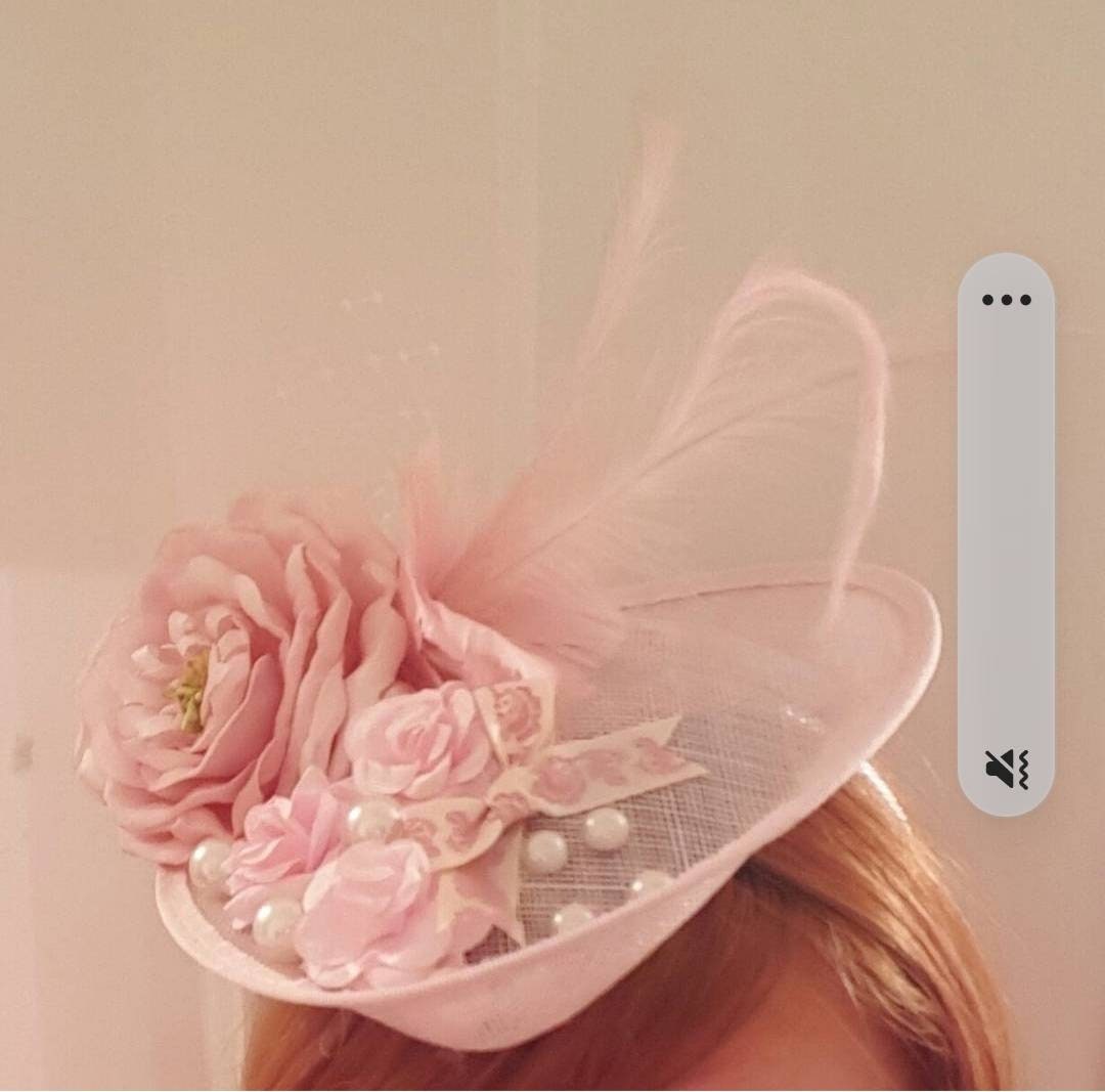 Pastel pink flower sinamay hatinator fascinator Hat headpiece wedding races womens