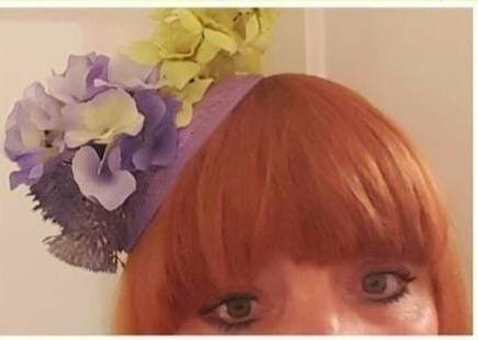 Purple lilac lime green flower fascinator sinamay hatinator hat headpiece band races wedding womens