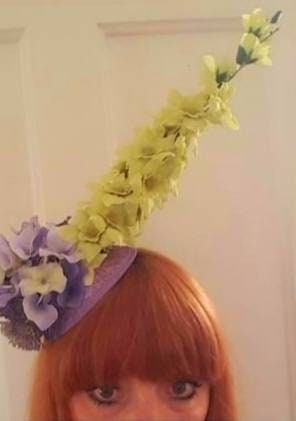 Purple lilac lime green flower fascinator sinamay hatinator hat headpiece band races wedding womens