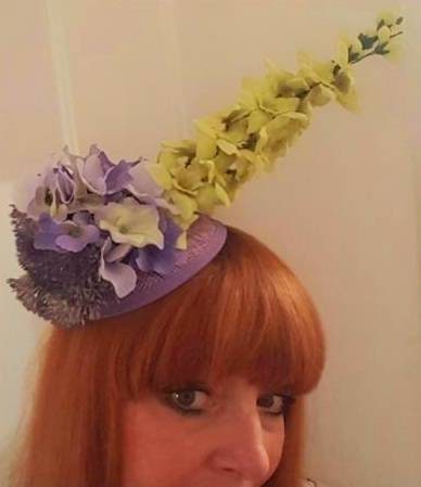 Purple lilac lime green flower fascinator sinamay hatinator hat headpiece band races wedding womens