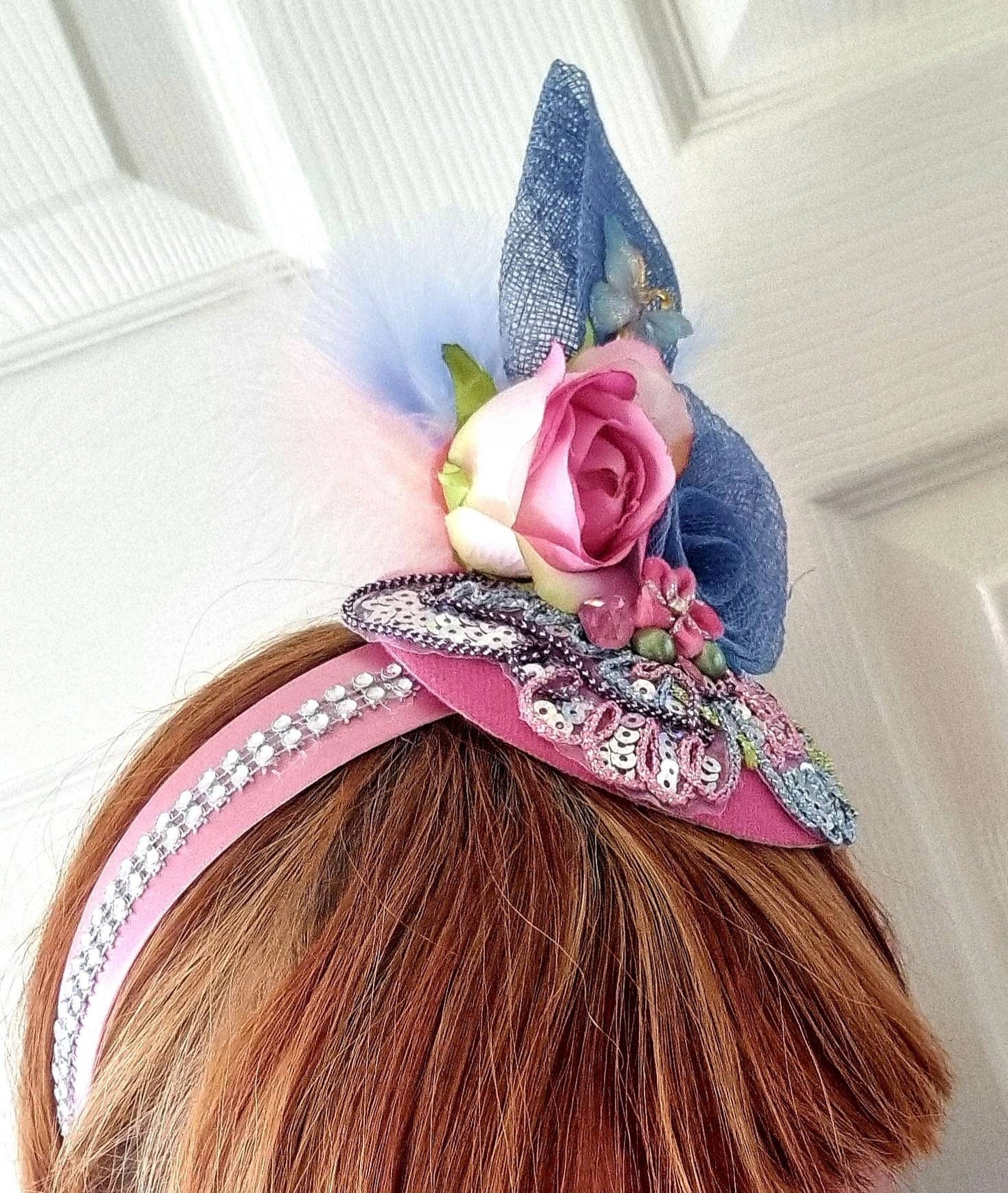 blue pink lemon flower butterfly fascinator sinamay headpiece Wedding races womens