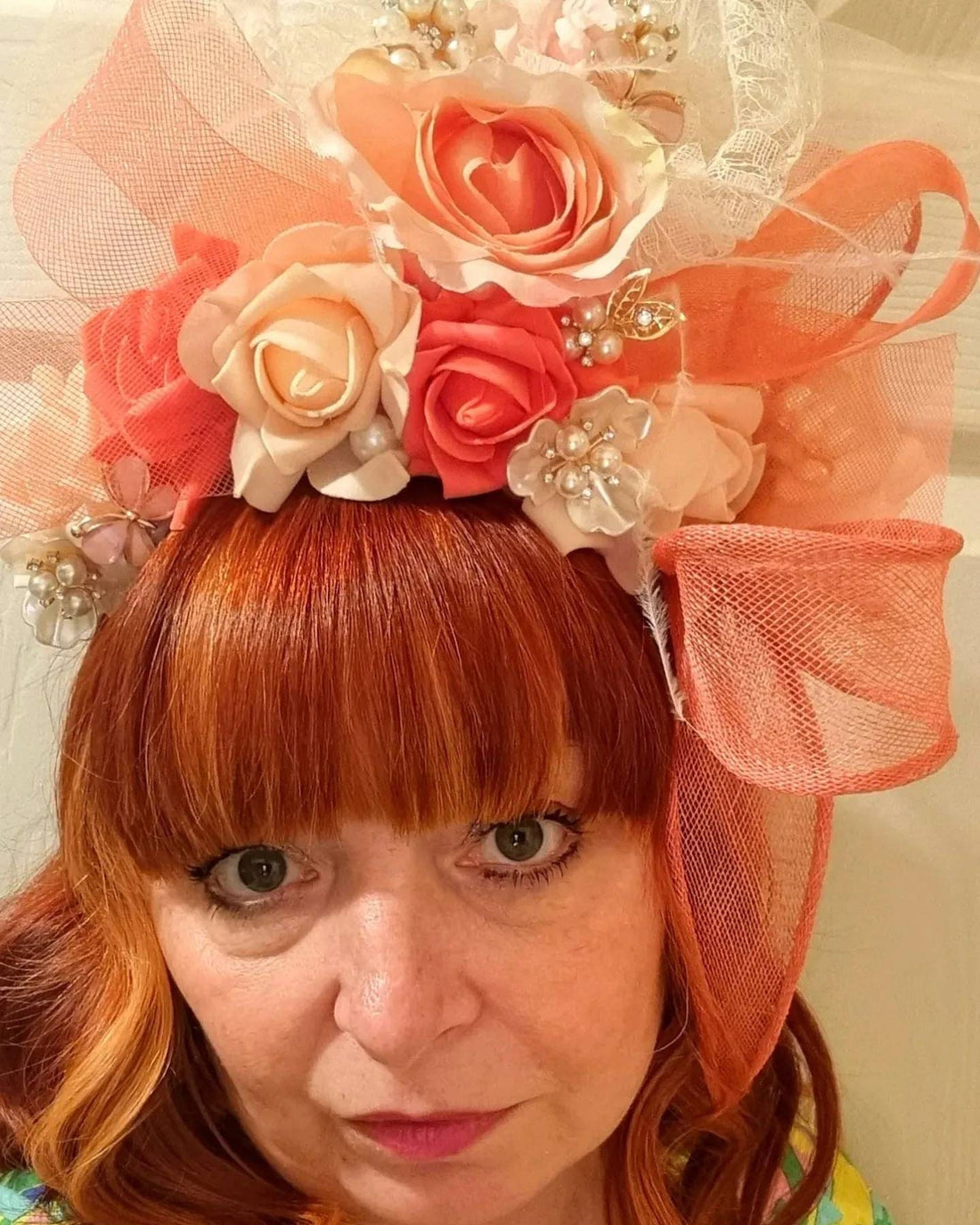 Orange ivory peach watermelon Flower crown Woodland wedding flower girl hen party races hat boho prom headpiece fascinator headband womens