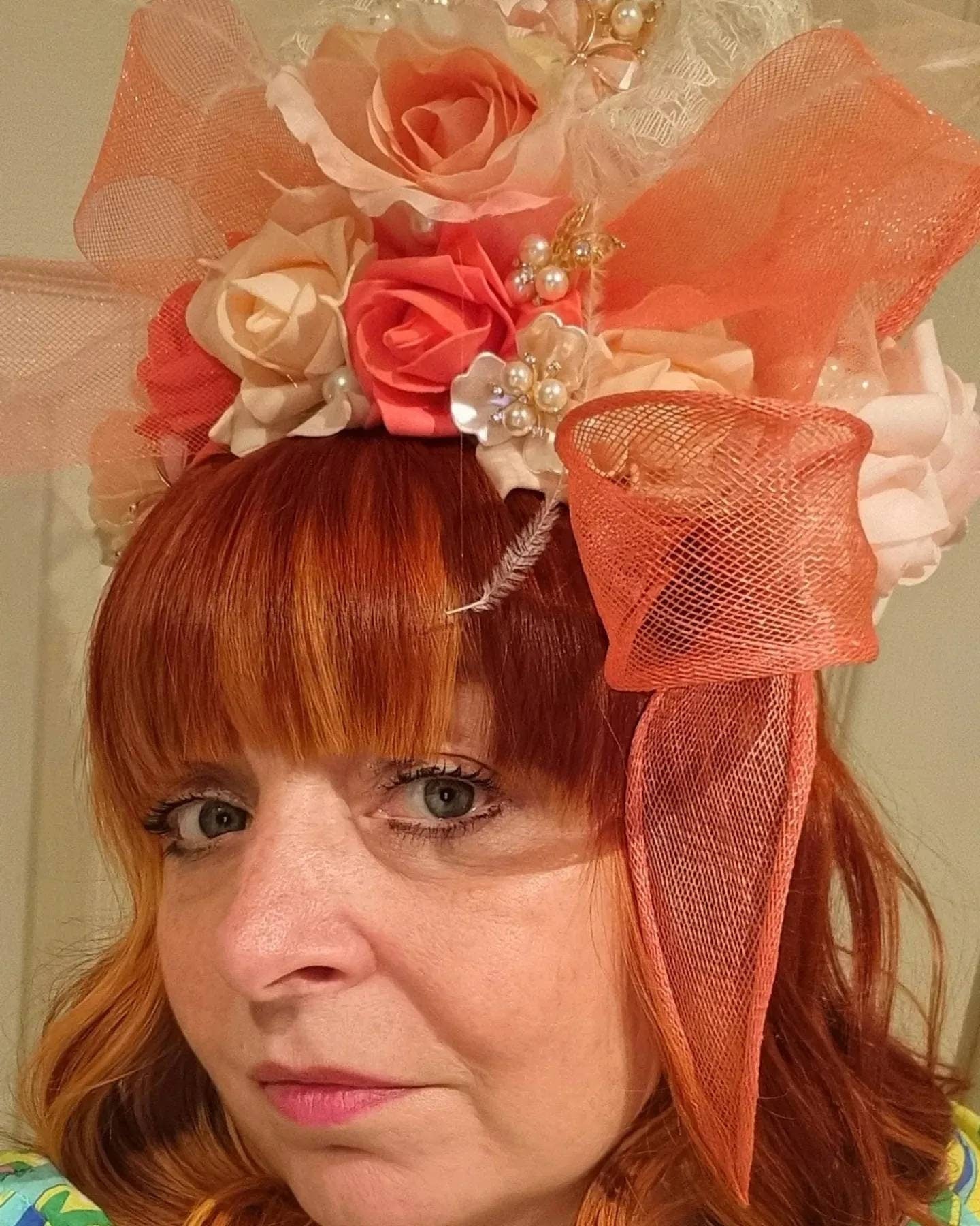 Orange ivory peach watermelon Flower crown Woodland wedding flower girl hen party races hat boho prom headpiece fascinator headband womens