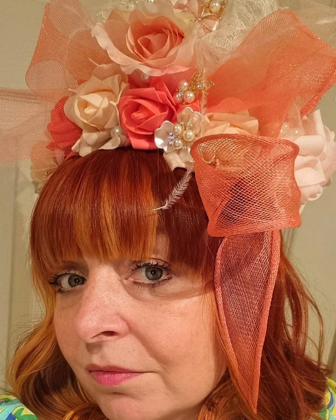 Orange ivory peach watermelon Flower crown Woodland wedding flower girl hen party races hat boho prom headpiece fascinator headband womens