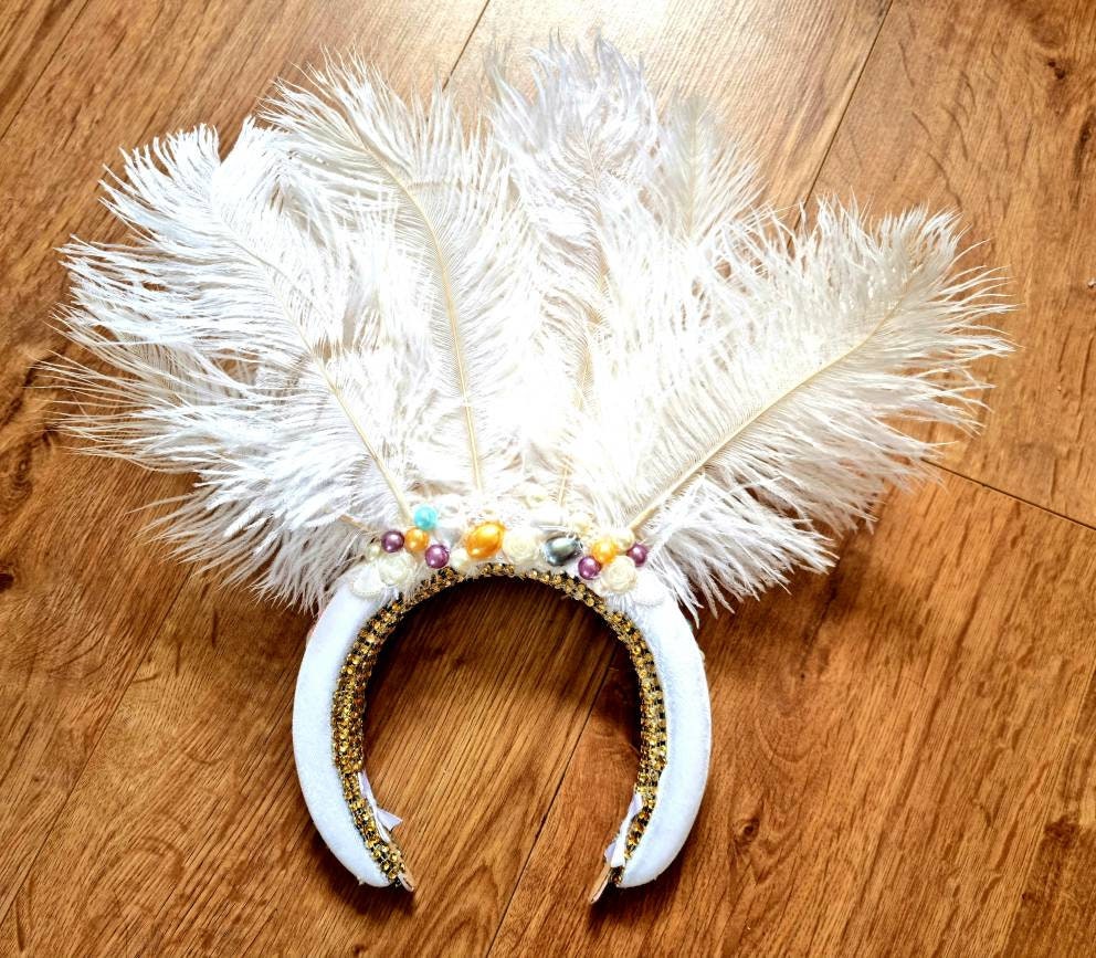 White ivory feather headband hen party padded band headpiece womens accessories